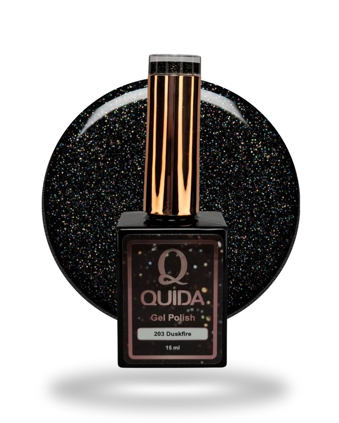 Glitter Gel Polish Duskfire #203 – Diepzwarte Glitter met Vurige Multicolor Sparkle