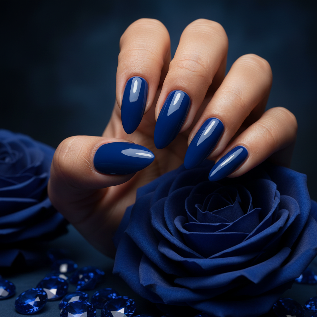 Hand met saffier en Nocturne #120 nagels