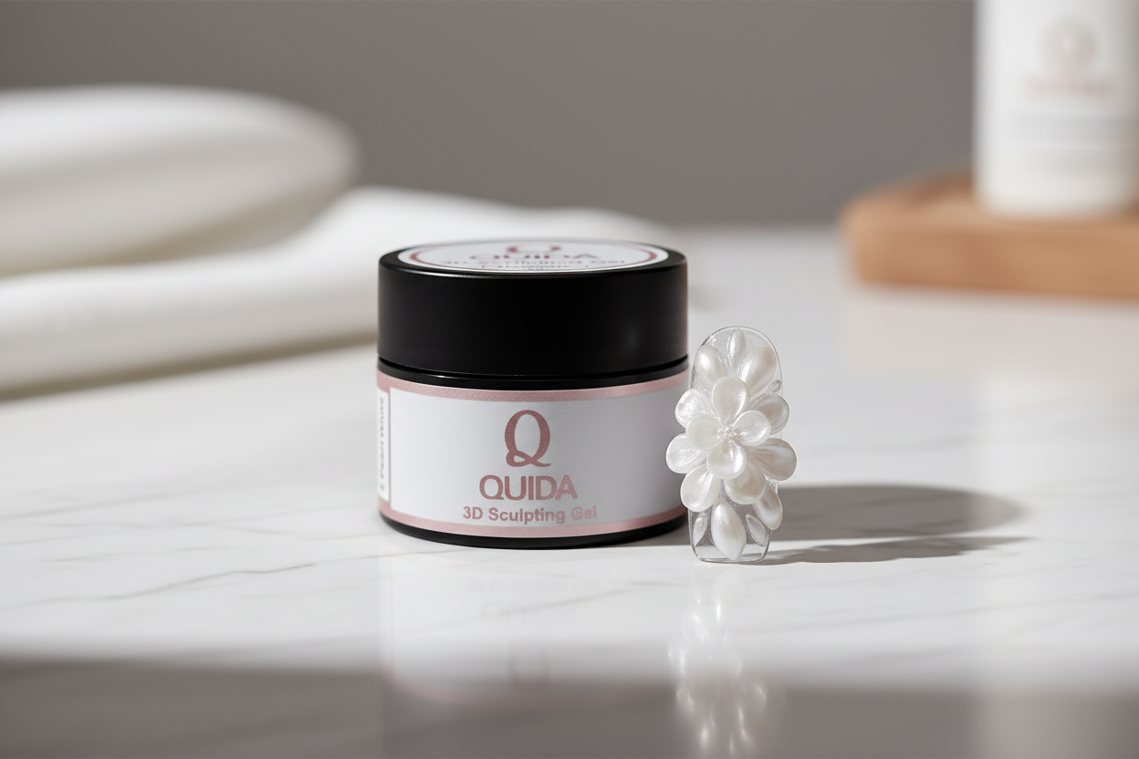 Quida 3D Sculpting Gel Pearl White #02 met 3D bloemen nail art