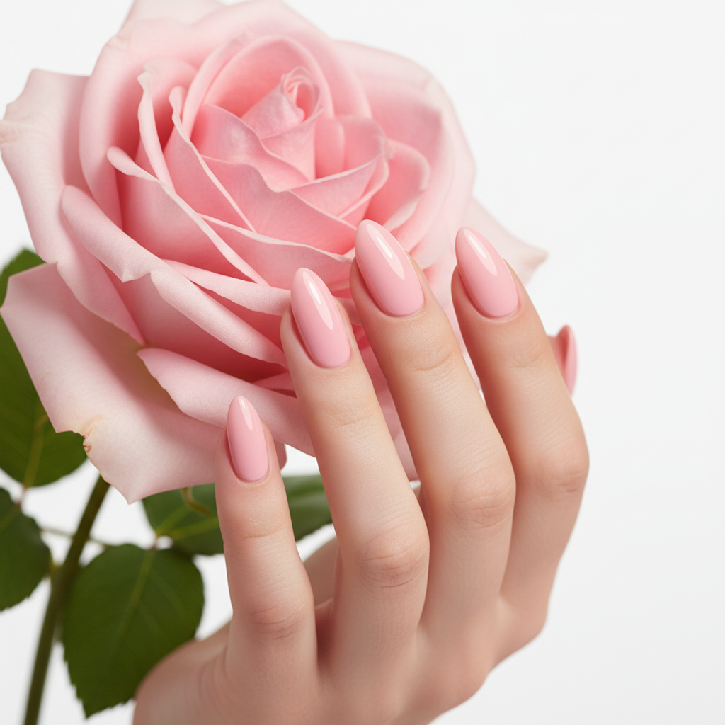 Hand met roos en Rose Glow #164 nagels