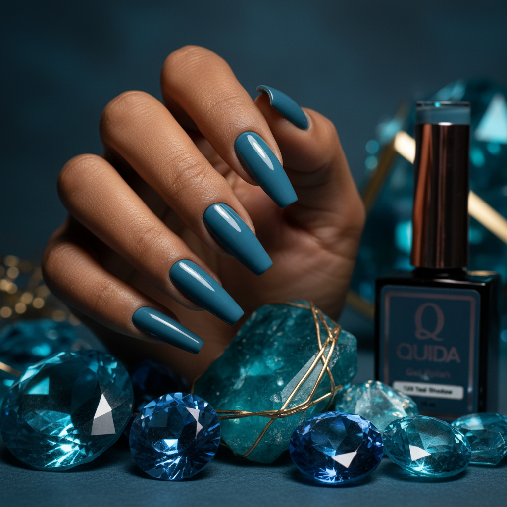 Hand met edelstenen en Teal Shadow #125 nagels