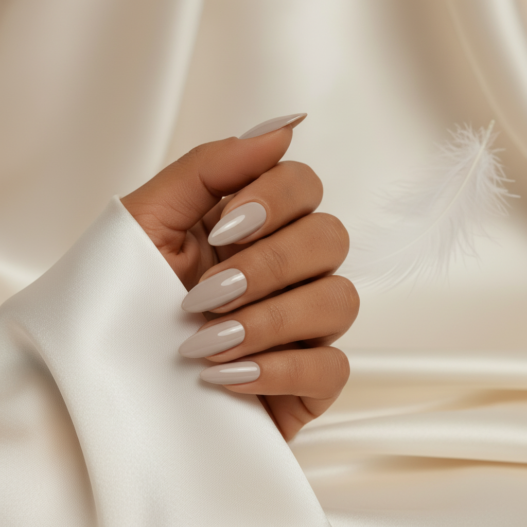 Hand met zijde en Frosted Silk #129 nagels