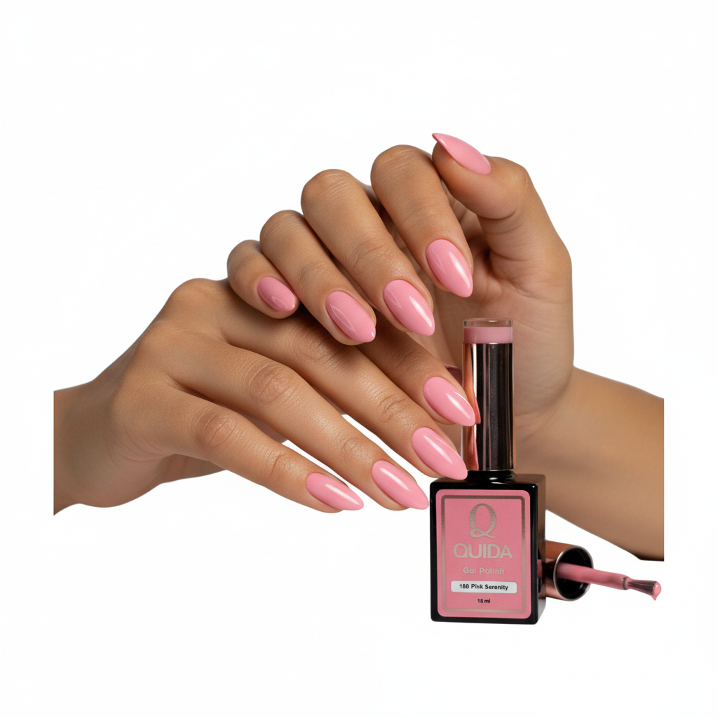 Twee handen met Pink Serenity #160 serene roze nagels