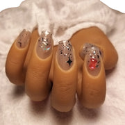 Press-on Nagels #036 – Champagne Vierkant met 3D Gummy Beer, Holografische Bloem & Gouden Glitter | Quida