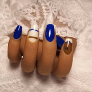 Press-on Nagels #049 – Kobaltblauw & Cognac Vierkant met Colour Block & Blauwe Lijn Detail | Quida