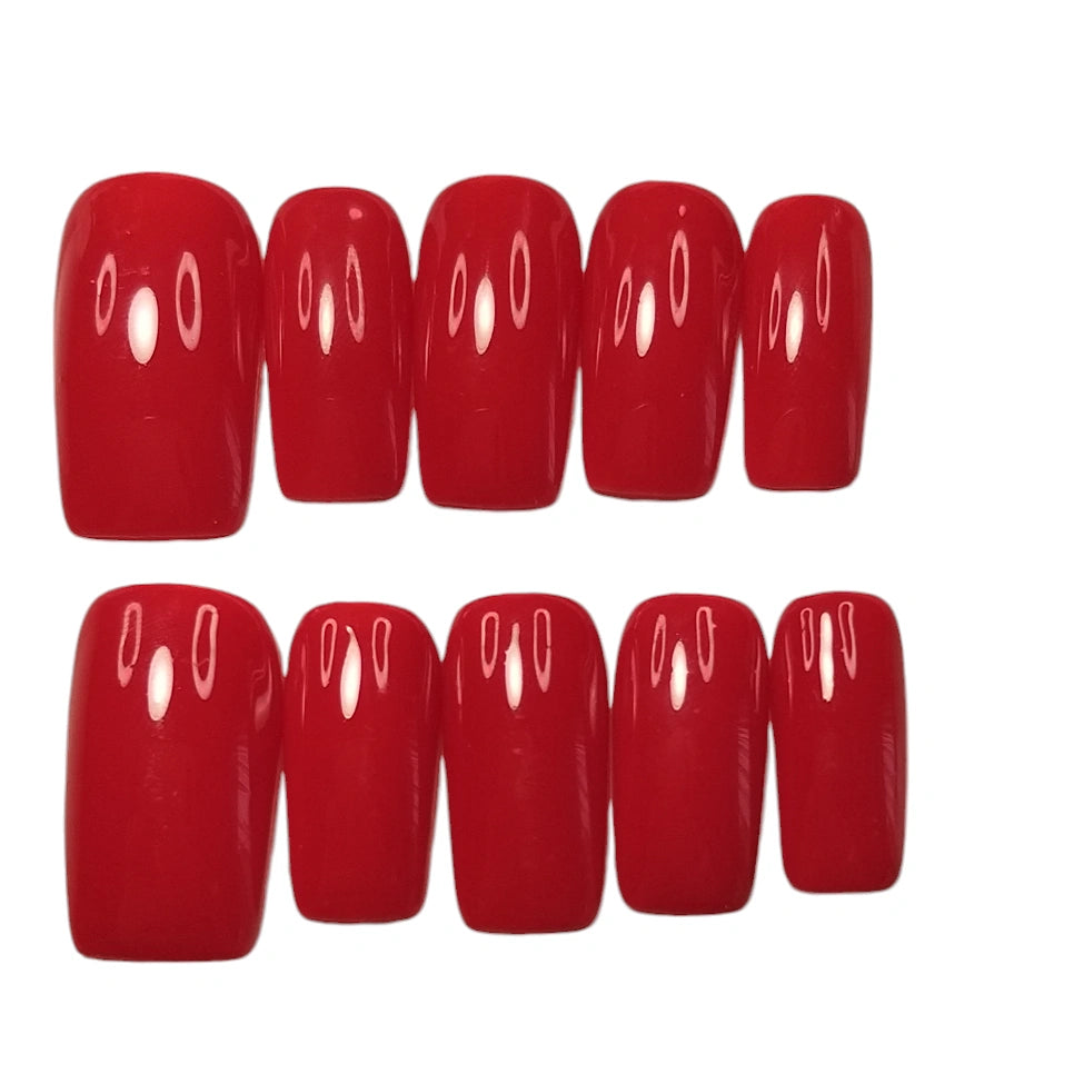 Press-on Nagels #056 – Vuurrood Vierkant Effen Hoogglans | Quida