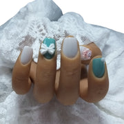 Press-on Nagels #062 – Roze & Mint Vierkant met 3D LinaBell Vos Charm & Wit Strikje | Quida