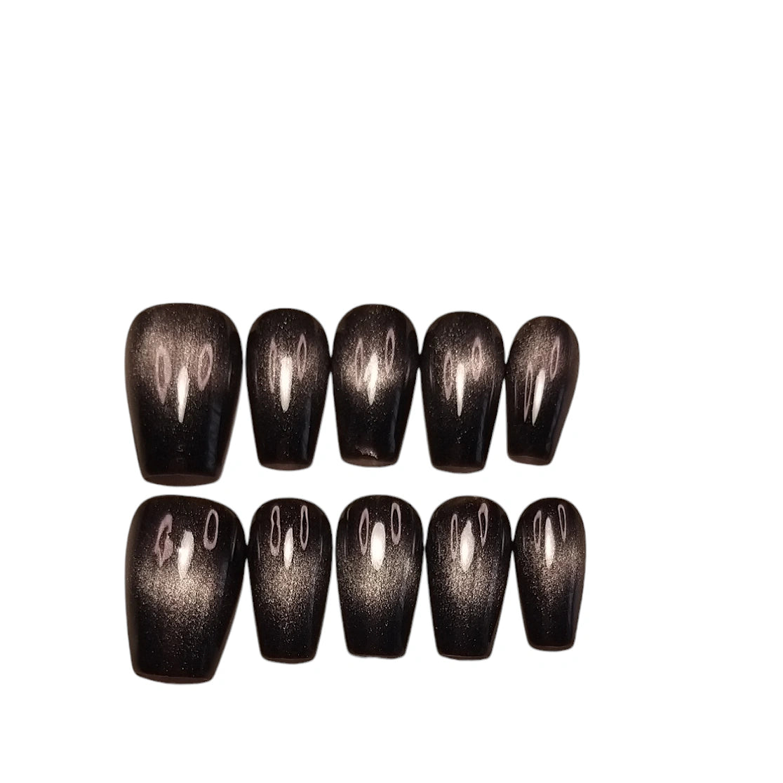 Press-on Nagels #076 – Zwart Goud Shimmer Ballerina Cat Eye Magnetisch Effect Effen | Quida