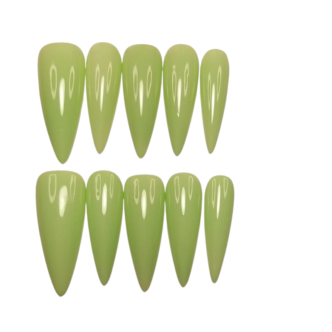 Press-on Nagels #085 – Appelgroen Stiletto Extra Lang Effen Hoogglans | Quida